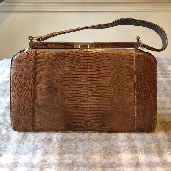 Vintage Authentic Python Snakeskin Frame Box Handbag - Picture 2 of 6